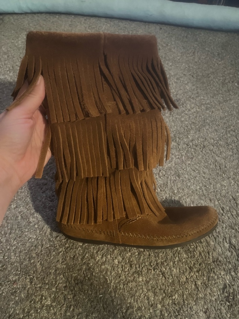 Minnetonka Brown Triple Fringe Moccasin Boot